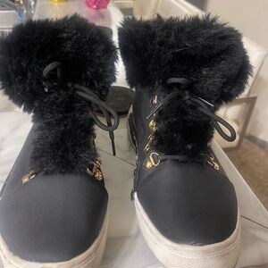 Black Faux Fur stylish sneakers Size 9